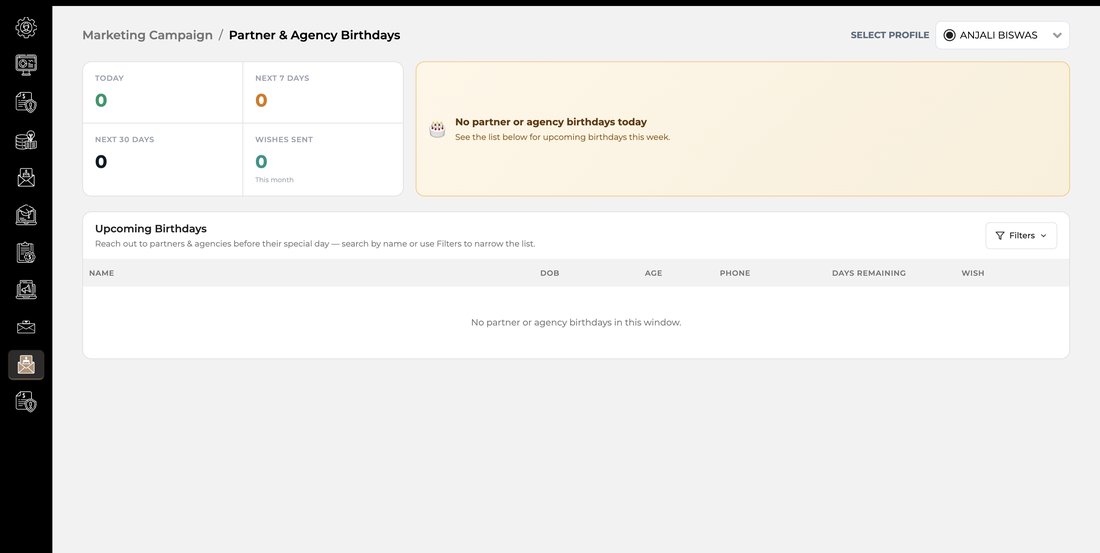 Partner & Agency Birthdays — One Digital portal